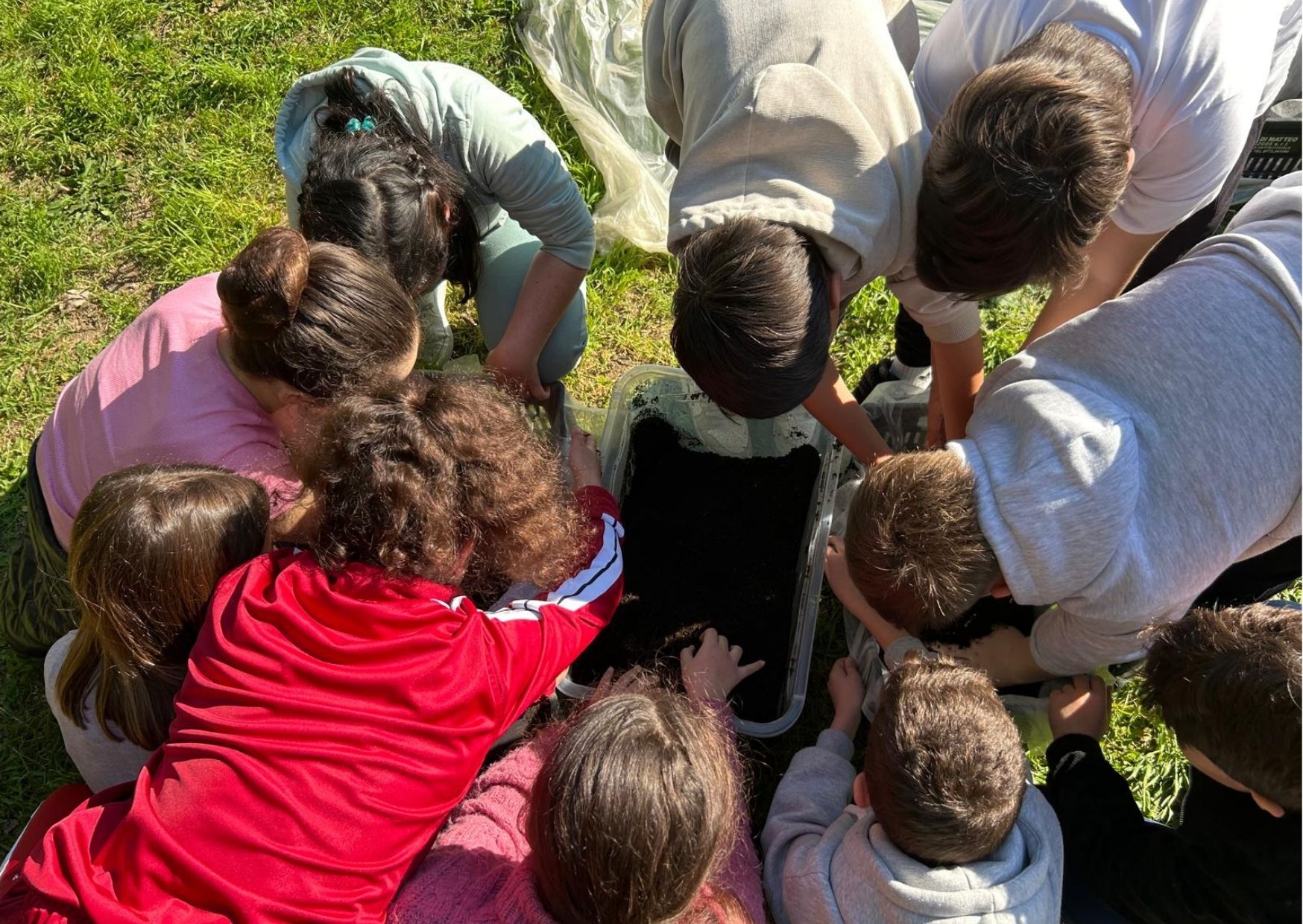 bambini che toccano la terra